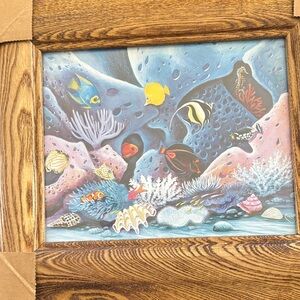 Rustic Wooden Framed Underwater Scene Art